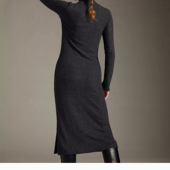 Anthropologie Daily Practice Fall Turtleneck Side-Slit Midi Dress long sleeves 4 - Picture 3 of 10